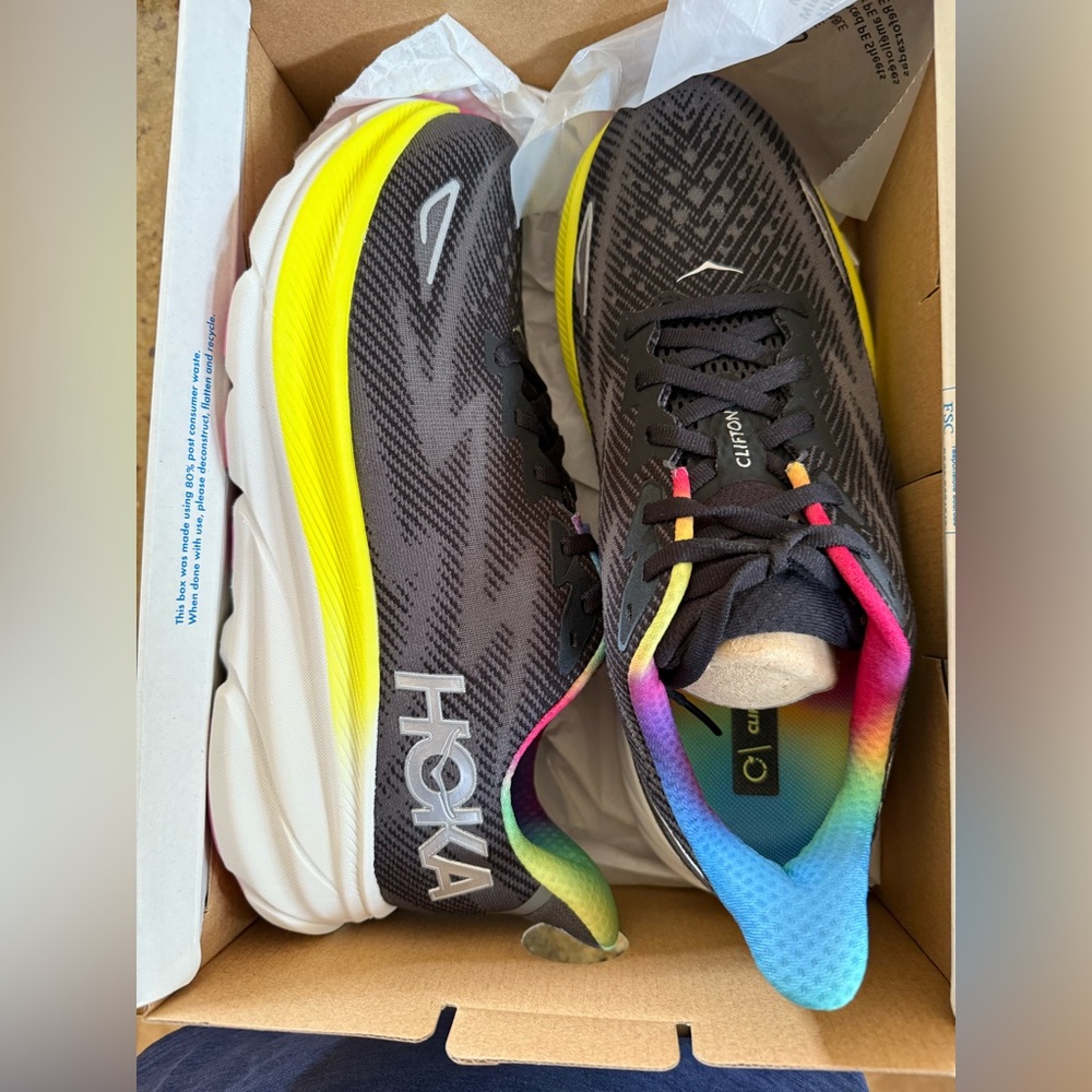 Hoka Black and Neon Yellow Running Shoes